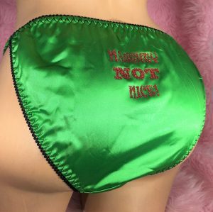 Joe boxer Style Christmas Naughty NOT Nice green ladies sissy satin panties String bikini size S-XXL