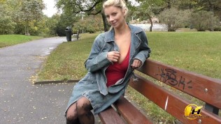 Public masturbate Katerina Hartlova City Park in pantyhose